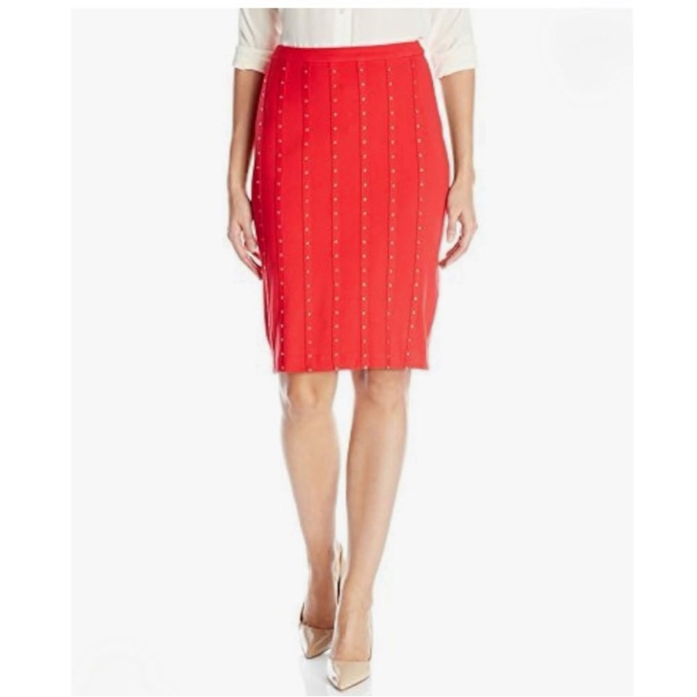 Calvin Klein Women's Heatfix Gold Studded Ponte Knit Pencil Skirt Size 2